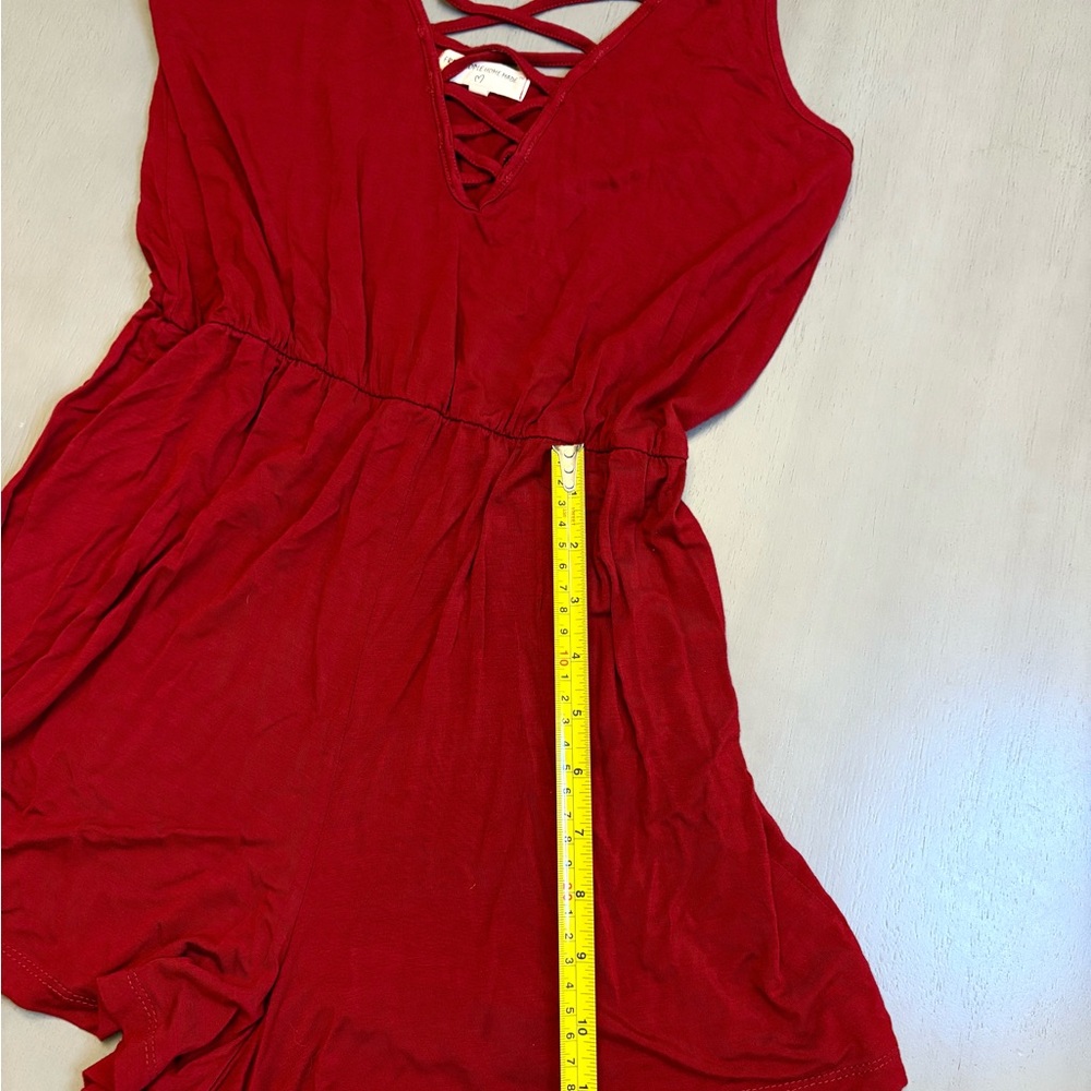 Free People Romper Burgundy Crisscross V-neck Boho Relaxed Beach Summer Size M - Picture 10 of 11